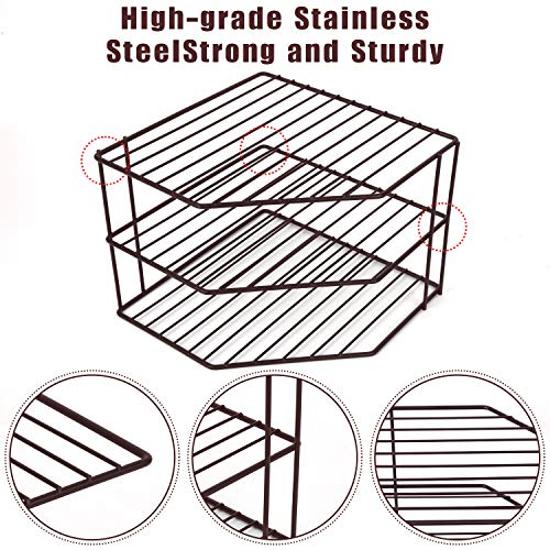 3-Tier Corner Shelf Counter and Cabinet Organizer - Steel Metal Wire - Rust Resistant - Plates, Dishes, Cabinet & Pantry Organizer - Kitchen Organization (10 x 7.5 Inch)(Black) - color: Bronze