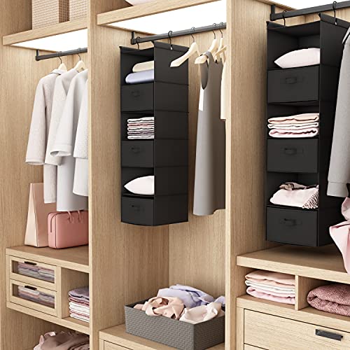 MAX Houser 6 Tier Shelf Hanging Closet Organizer, Closet Hanging Shelf with 2 Sturdy Hooks for Storage, Foldable (Black-D3) - color: Black-d3