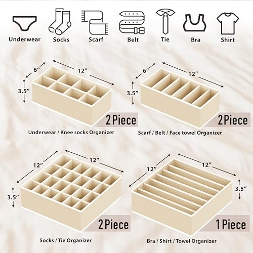 Simple Houseware Closet Underwear Organizer Drawer Divider Assorted 7 Pieces, Beige - color: Beige, size: 7 Pack