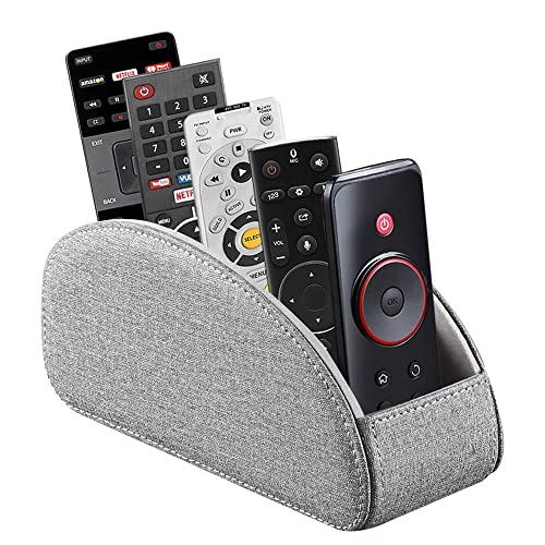 PU Leather Remote Control Holder,TV Remote Caddy with 5 Compartments,Bedside Table or Desktop Organizer for TV,DVD,Blu-Ray,Heater Controllers and Glasses,Media Player,Pen or Pencil Storage(Grey) - color: Grey