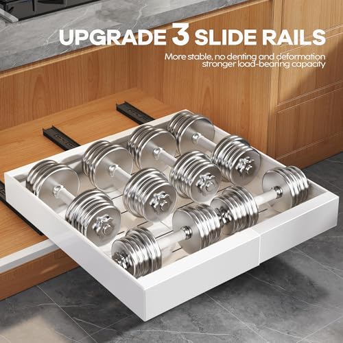 Seinloes 1 Pack Expandable Pull Out Cabinet Organizer 21" Deep with Raising Pad for Framed Cabinets,Upgrade 3 Slide Rails Slide Out Drawers,Roll Out Shelves Adhesive,Adjustable Width 12.05"-20.4"White - color: White, size: 21"D x 12.05"-20.4"W(1Pack)