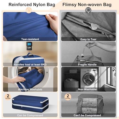 Comforter Storage Bag - Large Capacity Bedding Storage Bags Ultra Space Saving Self Compression Organizer, Washable Compression Bags for Storage Comforter Blanket Duvet, 2-Pack, Navy Blue - color: Navy Blue, size: 2 Packs