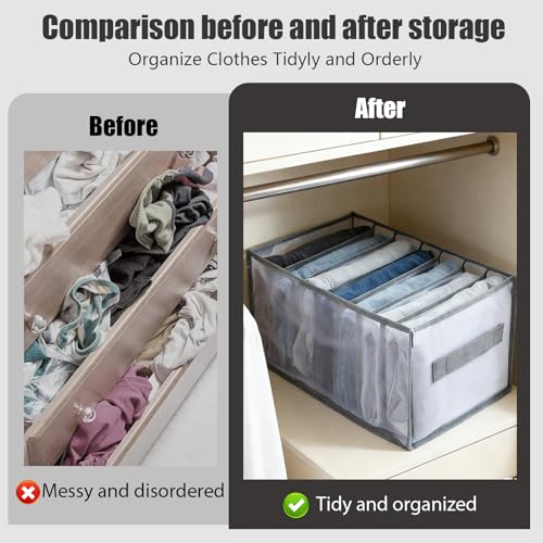 1 Pack Wardrobe Clothes Organizer, Clear Drawer Organizer with 7 Grids Divider for Clothing Jeans, Closet Bedroom Dorm Room, Grey - color: 7 Grids Grey