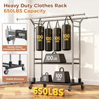 Luxspire Heavy Duty Clothes Rack Load 650 LBS, Double Rod Clothing Racks for Hanging Clothes, Rolling Garment Racks with Lockable Wheels, Shelves, Adjustable Laundry Hanging Rack, Silver - color: Silver