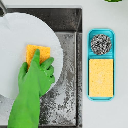 Zulay Kitchen (9x3.5) Silicone Sponge Holder for Kitchen Sink - Flexible Multipurpose Soap Tray Sponge Holder - Sink Organizer Tray for, Bathroom, Makeup, Trinkets & More (Aqua Sky) - color: Aqua Sky, size: Medium (9x3.5)