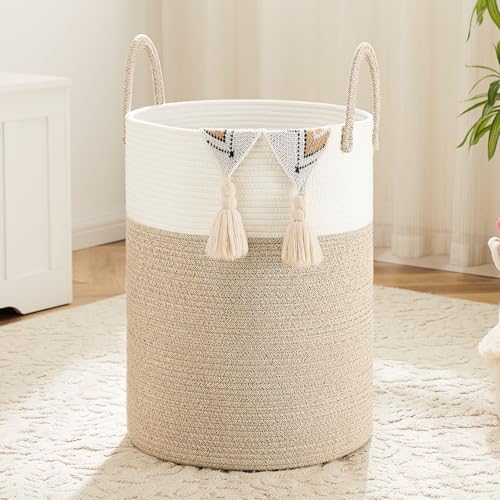 Artfeel Laundry Basket,Woven Cotton Rope Laundry Hamper,100L for Decorative Storage of Dirty Clothes,Toys and Blankets in Bathroom,Baby Room and Living Room - color: Brown, size: 100L
