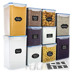 VERONES Large Tall Airtight Food Storage Containers, 10 PACK Plastic Airtight Kitchen & Pantry Organization, Ideal for Flour & Sugar Plastic Canisters with Labels - color: Blue