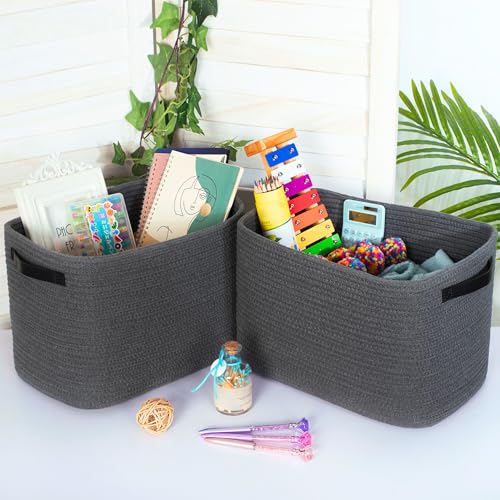 MINTWOOD Design 3-Pack Decorative Woven Storage Baskets for Shelves, Cube Bin Box for Organizing Books, Shoes, Dog Toys, Pantry Closet and Living Room Organizer, Charcoal / Black - color: Charcoal Gray / Black