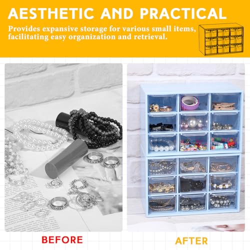 Wenqik 2 Pcs Mini Storage Drawers Teacher Toolbox Organizer with 9 Clear Drawers Small Plastic Desktop Teacher Desk Craft Organizer for Classroom Office 7" x 3. 9" x 4. 7"(Blue) - color: Blue
