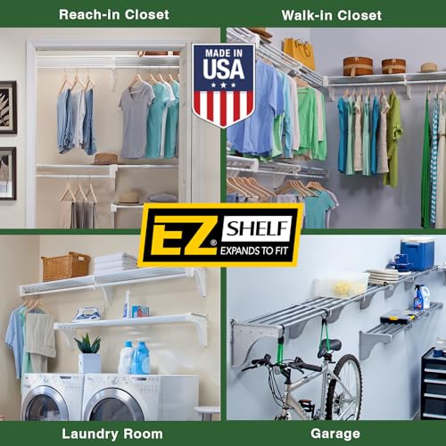 EZ Shelf - Hanging Shelf - Closet Rod - Expands 17.5-27” - White, Closet Shelves - Strong, Holds 200 lbs - DIY, Easy Install - to 2 Side Walls - Alternative to Wire Shelving - color: White, size: 17.5 in-27 in