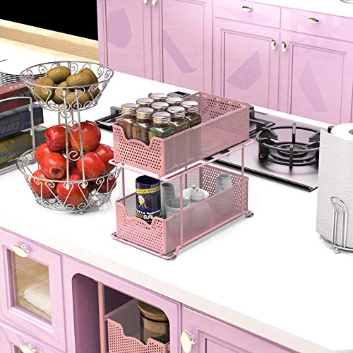 Simple Houseware 2 Tier Sliding Cabinet Basket Organizer Drawer, Pink - color: Pink, size: 1-Pack