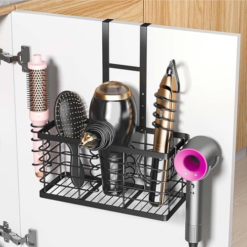 Sevenblue Hair Tool Organizer, 3-in-1 Universal Hair Dryer Holder, Adjustable Height Metal Blow Dryer Holder Wall Mounted/Over Cabinet Door/Free-Standing, 12.2 * 5 * 6.1" (XL Black) - color: XL Black