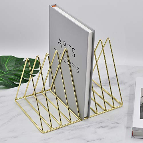 EASEPRES Gold File Holder Organizer, Triangle Record Album Holder Magazine Wire Rack, 9 Slot Multifunction Desktop Storage Decor for Home Office - color: Gold
