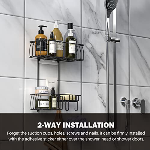 Epicano Shower Caddy Hanging, Anti-Swing Over Head Shower Caddy Rustproof with Hooks for Towels, Sponge and More, Matte Black - color: Matte Black