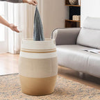 105L Extra Large Woven Laundry Hamper Basket with Heavy Duty Cotton Rope Handles for Clothes and Toys in Bedroom, Nursery Room, Bathroom - color: Khaki