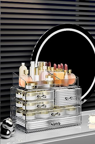 ZHIAI Stackable Storage Drawers, Acrylic Bathroom Counter Organizer Clear Makeup Organizers for Vanity, Kitchen Cabinets, Bathroom, Undersink, Home Organization and Storage (2Top 3 Drawers,) - color: (2 Base, 3 Drawers) with Top