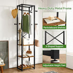 IBUYKE Coat Rack with Shelves, Freestanding Hall Tree with 3 Shelves and 8 Hooks, Industrial Clothes Stand for Entryway, Hallway, Bedroom, Rustic Brown UTMJ088H - color: Rustic Brown
