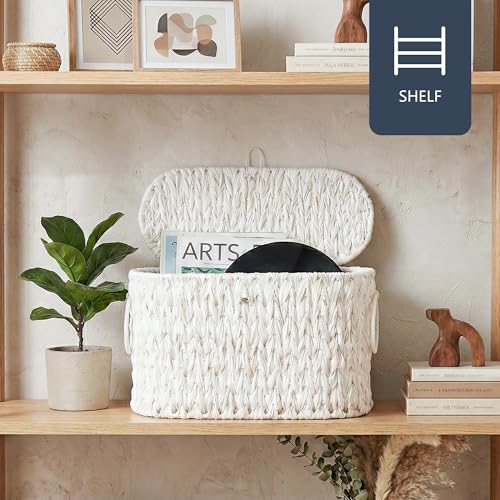 Coeusy Toilet Paper Basket,Wicker Toilet Paper Storage with Lid,Decorative Boho Wicker Basket for Bathroom,Free Standing-Cream White - color: Cream White