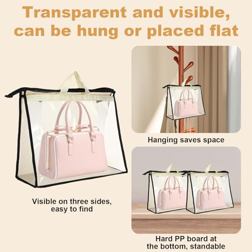 5 PCS Hanging Handbag Storage Organizer Non-Woven Transparent Dust-proof Homewares Purse Wallet Closet Storage Bag with Zipper and Handle (XL) ﻿