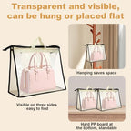 5 PCS Hanging Handbag Storage Organizer Non-Woven Transparent Dust-proof Homewares Purse Wallet Closet Storage Bag with Zipper and Handle (XL) ﻿