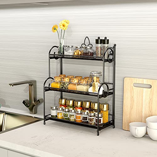 YIUKEA Bathroom Organizer Countertop - 3 Tier Spice Rack Organizer, Counter Organization and Storage for Bathroom, Kitchen, Bedroom, Offices, Foldable - color: Black