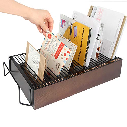 JACKCUBE Design Wood Monthly Office Desktop Bill & Mail & File Organizer Storage with Steel Divider Holder 31section, Entryway or Printer table Living room Kitchen (MK487A)