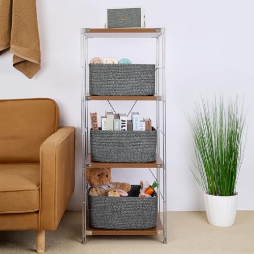 MiniArk Large Storage Baskets for Shelves, Closet Organizers Bins for Clothes Blanket Towels, Baby Nursery, Toy Baskets Box, Woven Rope Baskets, 17 x 13 x 7.5”, 3 Packs Dark Gray - color: Dark Gray, size: 3pcs-L17×W13×H7.5"