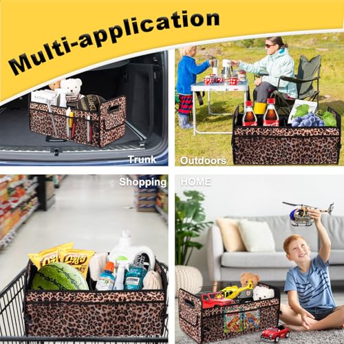 JiatuA Car Trunk Organizer, Car Organizers and Storage Collapsible Multi Compartment Container Box, Adjustable Car Accessories for SUV Sedan Truck, Standard Size, Leopard print - color: Leopard print, size: Standard