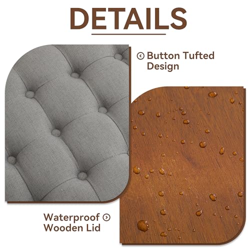 WUTUTUEE 24Inch Round Storage Ottoman with Tray, Modern Tufted Fabric Circle Coffee Table with Storage, Upholstered Ottoman with Removable Top for Living Room, Bedroom, Light Grey - color: Light Grey, size: 24 Inch