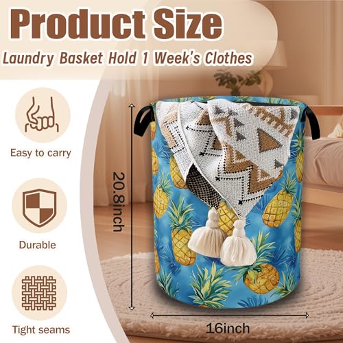 Tropical Hawaii Pineapple Laundry Basket, Laundry Hamper Waterproof Oxford Cloth Tote Collapsible,Clothes Storage Bucket Decorative Toy Organizer For Bathroom Bedroom 16" x 20.8" - color: Tropical Hawaii Pineapple