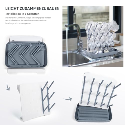 Termichy Baby Bottle Drying Rack: Large Vertical Bottle Dryer Rack Holder - Space Saving Standing Drying Rack for Baby Bottles and Pump Part Cleaning (Gray) - color: Gray
