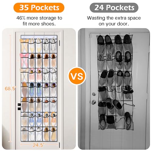 MISSLO 35 Large Pockets Over The Door Shoe Organizer Sturdy Oxford Fabric Hanging Shoe Rack for Door Mesh Closet Shoe Holder Hanger, White - color: White, size: 24.5x68.5