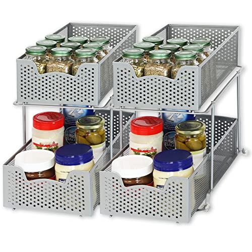 Simple Houseware Cabinet 2 Tier Perforated Basket Drawer, Silver - 2 Pack - color: Silver, size: 2-Pack