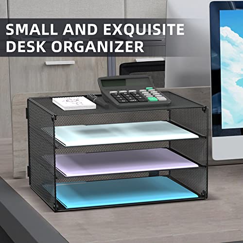 DALTACK 3 Tier Letter Tray Paper Organizer for Desk, Mesh Metal Desk File Organizer with Sliding Trays for Letter/A4 Paper, Mail, Bills & Folders, Black - color: Black