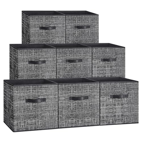 SONGMICS Storage Cubes, 13 x 13 x 13 Inches Non-Woven Fabric Bins with Double Handles, Set of 8, Closet Organizers for Shelves, Foldable, for Clothes, Ink Black UROB833B01 - color: Ink Black, size: 8 Pack (13"L x 13"W x 13"H)