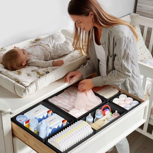 DIMJ Drawer Organizer Clothes - 20 Pack Closet Drawer Organizer Bins for Baby Clothes Storage, Fabric Dresser Organizer for Nursery Bedroom, Foldable Small Drawer Dividers for Underwear Socks - color: Black, size: 20 Pack