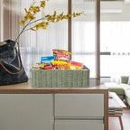 Drawer basket Handwoven Paper Rope Rectangular Shallow Basket Storage-15.35X12.01X4.72 Inches (Green) - color: Green