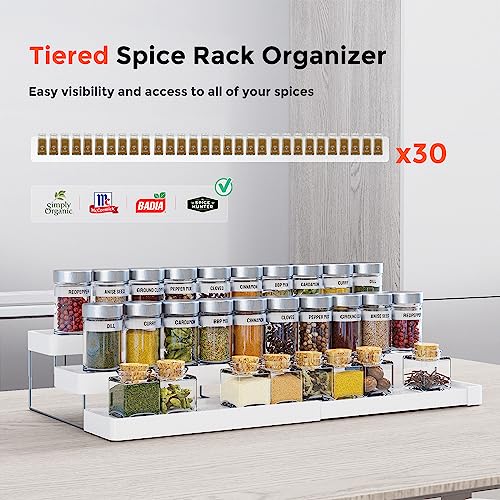 Expandable Spice Rack Organizer for Cabinet - 3 Tier Adjustable Cabinet Spice Organizer Easy Visibility - Spice Organizer for Cabinet Countertop Cupboard Pantry Organization (White) - color: White -Fits 9.5'' Deep Cabinet, size: 1 Pack