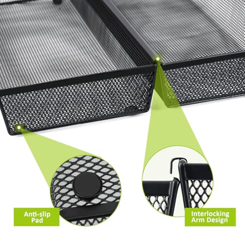 Neudeco Drawer Organizer - 5 Pack Metal Mesh Silverware Tray with Interlocking Design, 5 Compartment Cutlery Organizer for Kitchen Utensils, Black (15x6.2x2 inches) - color: Black-5L pack