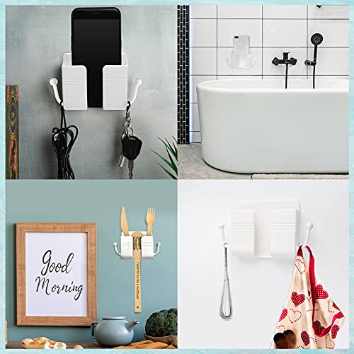 Jetec 6 Pcs Wall Mount Phone Holder Self-Adhesive Wall Beside Organizer Storage Box Plastic Charging Phone Stand Remote Brackets Holder for Bedroom(White) - color: White