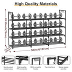 3 Row 4 Tier Long Shoe Rack, Black Metal Stackable Shoe Shelf with Multifunctional Hooks, Shoe Storage Hold 24-30 Pairs, Space Saving Shoe Organizer for Closet,Wide Shoe Rack - size: 3 Row 4 Tier