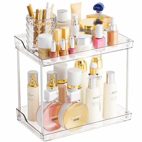 Yieach 2 Tier Bathroom Counter Organizer,Tiered Bathroom Organizer for Makeup,Perfume,Beauty Products,Skincare Organizers Shelf,Vanity Storage Tray for Bedroom,Spice Racks for Kitchen Corner,Rectangle - style: Rectangular