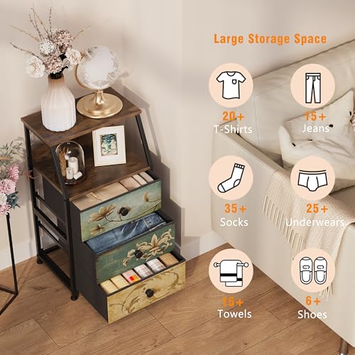 Tohomeor Dresser with Fabric Drawers Nightstand with 2 Tier Shelf Storage Tower for Bedroom Hallway Entryway Closet Organizer Sofa Beside Table Furniture (Multi, 3 Drawers) - size: 15.7"D x 11.8"W x 26.9"H (3 Drawers)