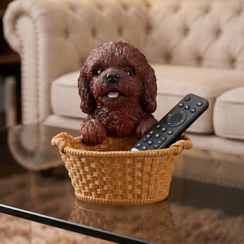 Valet Tray & Key Organizer Bowl for Entryway Console Featuring Red Poodle - Dog Figurine Trinket Dish & Candy Holder - Cozy Animal Table Centerpiece - color: Poodle with Wide Bowl - Red, size: Poodle