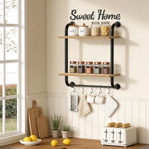 Tinpin Bathroom Shelves Wall Mounted, Rustic Farmhouse Pipe Shelves, 2-Tier, Industrial Shelving Over Toilet, Floating Shelf Decor for Bathroom, Kitchen, Bedroom, Living Room 17.3 inch - color: Brown, size: 2 tier