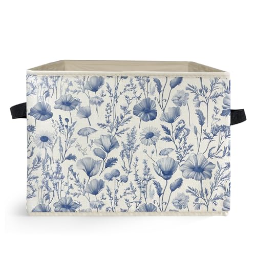Blue and White Floral Storage Box Bins, Chinoiserie Flower Botanical Collapsible Storage Basket Organizer for Bedroom Laundry Room Home Clothes Toys Books, Toybox for Girls - color: Floral G