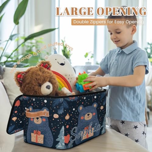 Custom Storage Basket with Name, Personalized Storage Bins with Zipper Lid, Foldable Fabric Storage Box Large capacity with Handle Tree Bear - color: Option 13