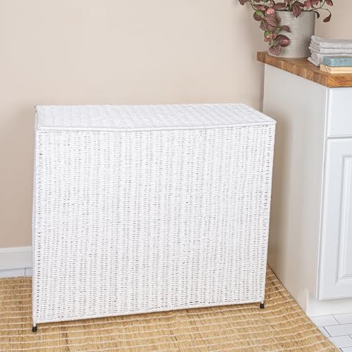 Household Essentials 3 Compartment Laundry Sorter, Wicker Laundry Sorter - color: White