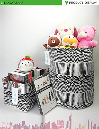 LANGYASHAN Rectangular Storage Bin Collapse Canvas Fabric Cartoon Storage Basket with Handles for Organizing Home Kitchen Boys and Girls Toys Office Closet Shelf Baskets (Rec Black line) - color: REC Black line