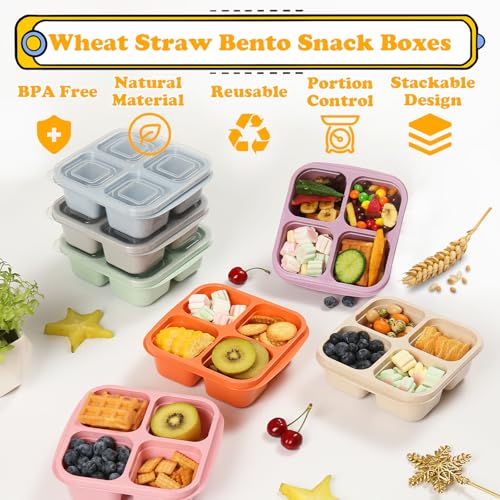 7 Pack Meal Prep Containers, 4 Compartment Bento Snack Boxes, Reusable Divided Lunch Box Containers for Adults, Kids, Toddlers, Travel, Work, School - color: 7Pack-Multicolor